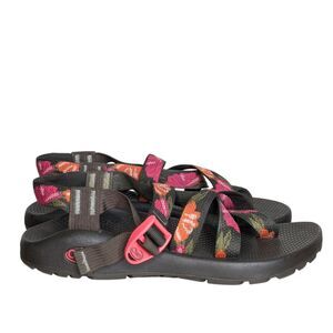 EUC Chaco ZX2 Classic Sandal Womens Sz 9 Strappy Floral Black Pink Outdoors